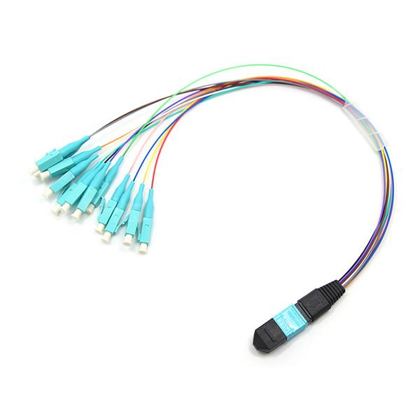 Male to LC/UPC Harness MPO Fanout Cable 12 Fibers OM3 50/125 10G Hytrel Jacket
