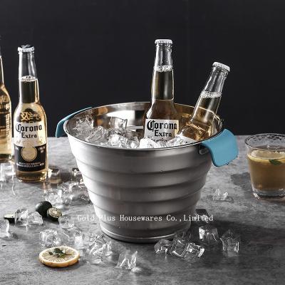 Promotional 25cm iron metal silver vintage barrel stainless steel beer ice bucket with two plastic handle
