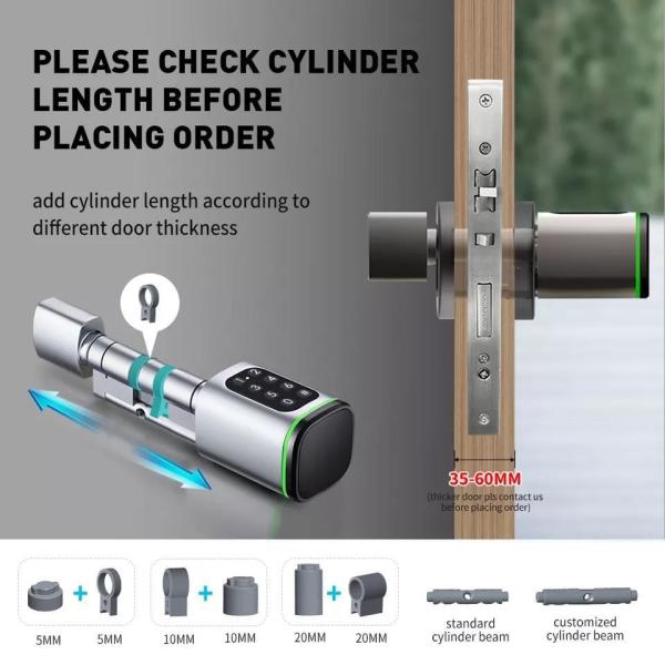 Tuya App Compatible Smart Cylinder Lock for 35-45mm Door Thickness Wood Aluminum Doors