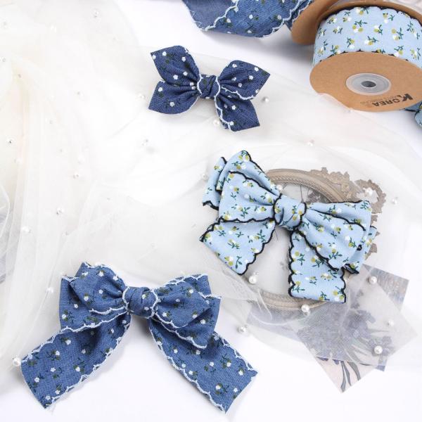 2.5cm Bud Edge/straight Edge Single-sided Small Floral Imitation Denim Ribbon Flower Gift Box Packaging DIY Bow Headband Color Fastness