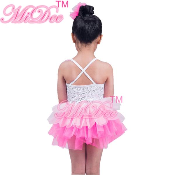Two Tones Tiers Skirt Silver Sequins Bodice Dress Dance Clothes for Kids