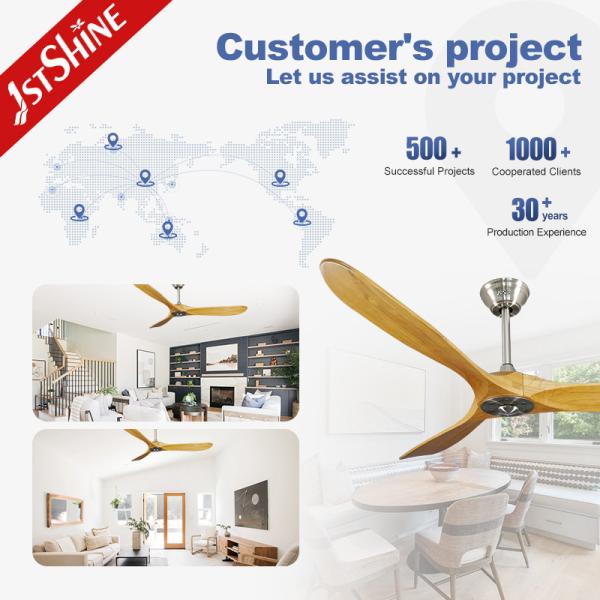 Ventilateur de plafond en bois à commande à distance pour l'efficacité énergétique des villas intérieures