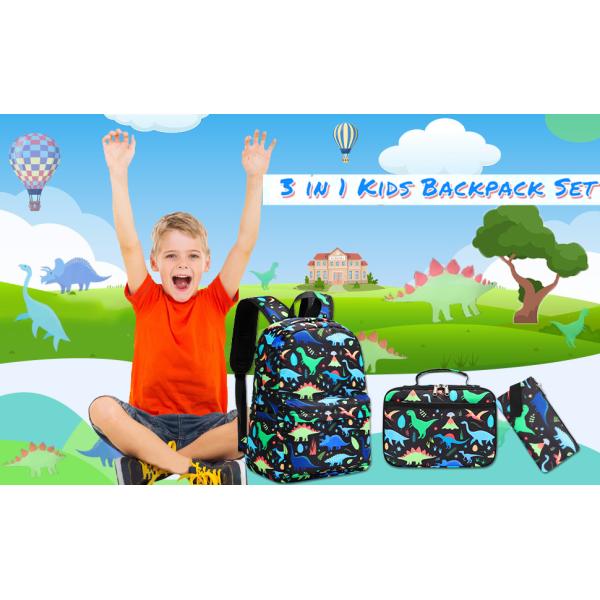 Boys School Backpack Dinosaur Backpack With Lunch Box Pencil Case Three Piece Backpack Set