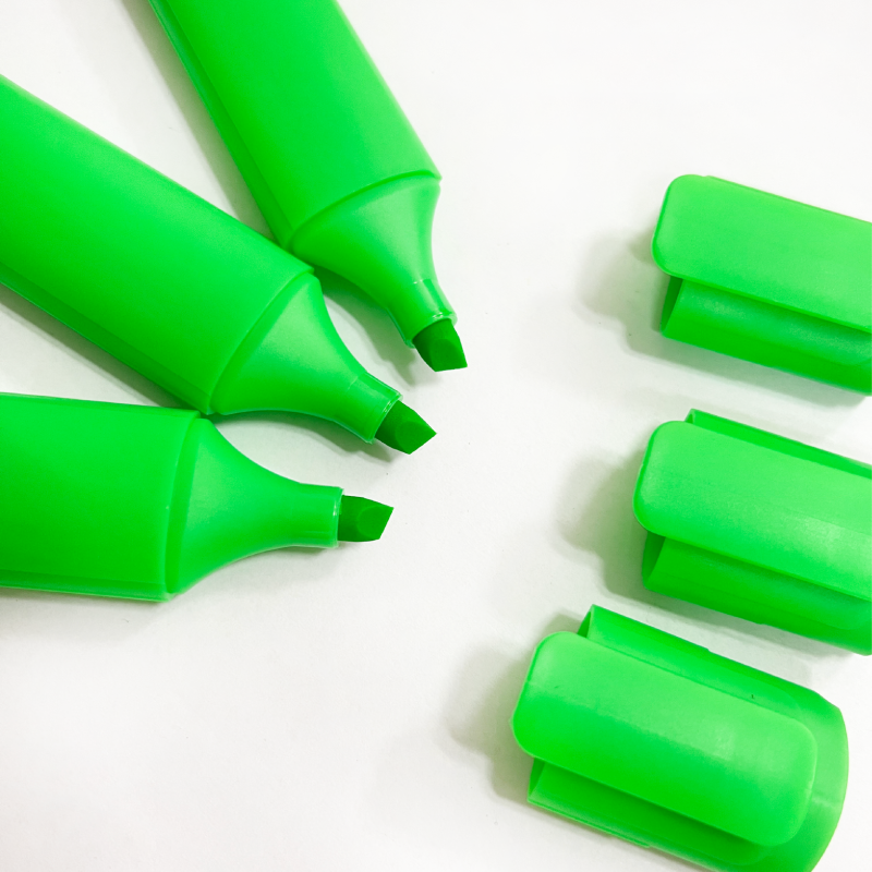 Hot Selling 12PCS Green School And Office Fluorescent Ink Color Box Set Marker Chisel Fiber Tip Highlighter