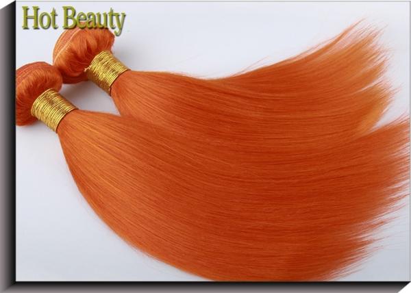 Customized Orange Silk Straight Virgin Human Hair Extensions Double Stitch Weft