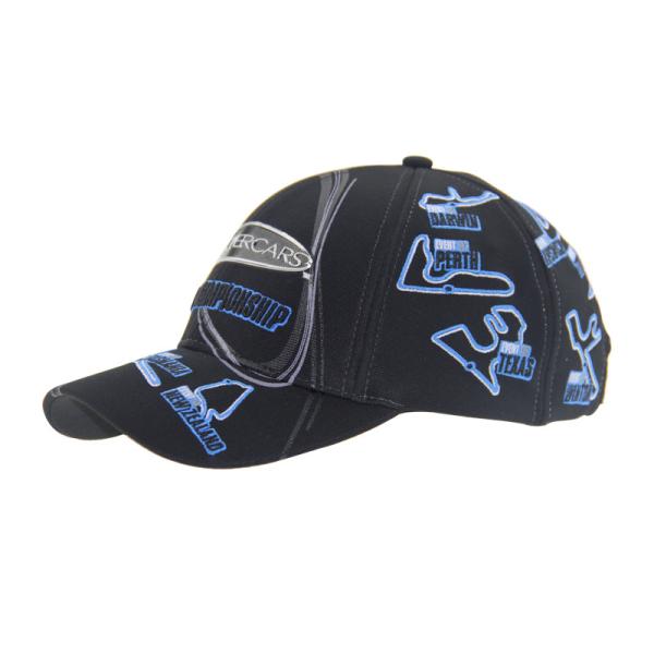 100% Heavy Brushed Cotton Woven Racing Ball Cap With Many Embroideries