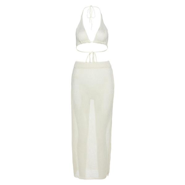 Women's Two Piece Casual Set Hanging Neck Small Vest Knitted Hollow Slim Skirt Suit