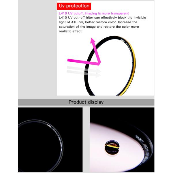 DSLR Lens UV Filter Gold Ring Aluminum Alloy Frame Optical Glass UV Filters for DSLR Camera