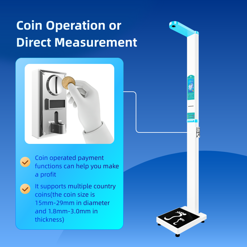 Coin-Operated Height Scale Print Report Public Use Height Scale Machine LCD Color Ultrasonic Height Weight Measure Machine