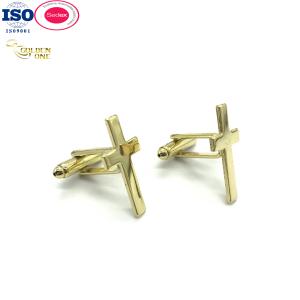 Shiny Gold Cross Cufflinks , Shirt Suit CuffLinks Mens Accessories