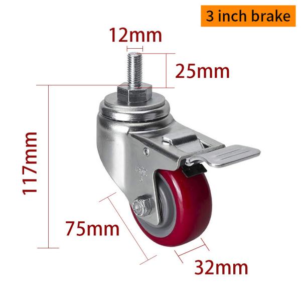 EDL Medium Duty 3 pulgadas 150 kg TPU rojo de rosca roscada por giro y tipo de freno 503S-86
