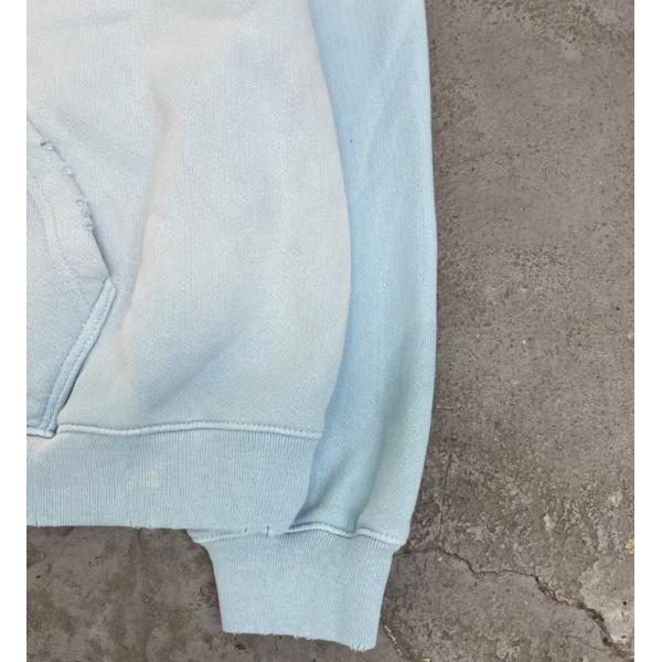 Custom Acid Wash Hoodie Zip Up Men Boxy 400gms 500gsm Heavyweight Sun Faded Distressed Aged Baby Blue