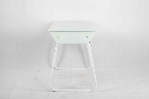 Metal Frame Modern Glass Office Desk Adjustable Base With 2 Wooden Drawers