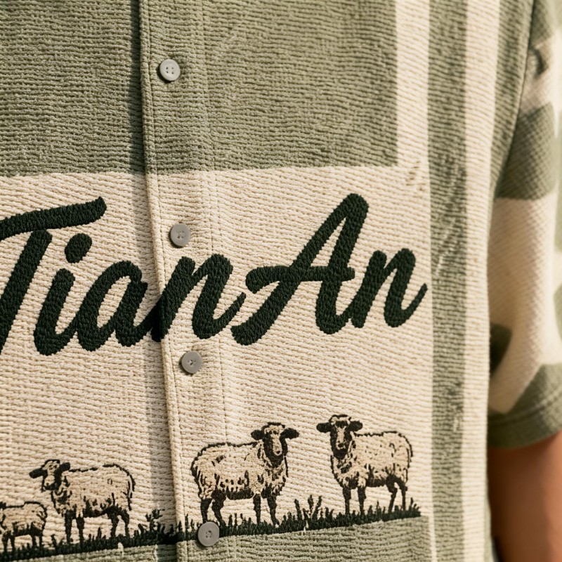 Tianan Hot Supplier Brand Custom Casual Knit Jacquard Vintage Streetwear Men's Oversized Cotton Shirt