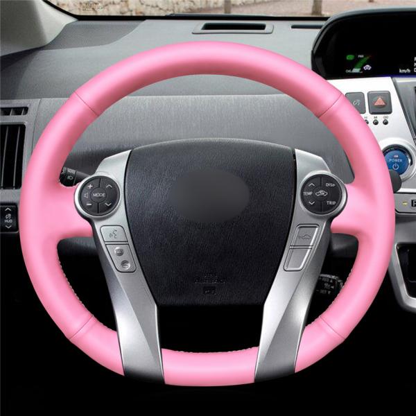 Pink Artificial Leather Sew Steering Wheel Cover for Toyota Prius 2004 2005 2006 2007 2008 2009 2010 2011 2012 2013 2014 2015