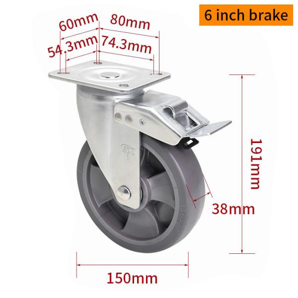 EDL Medium Duty 6inch Caster TPE Plate by Rigid , Swivel and Brake Type 200kg 666P-56