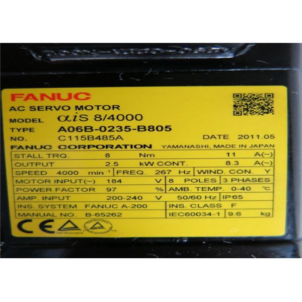 Fanuc A06B-0235-B805 aiS 8/4000 AC Servo Motor 184 V 4000 RPM