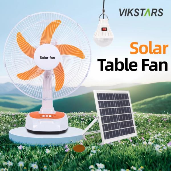 For Camping Emergency Solar Powered Table Fan 16 Inches Energy Saving With Bulbs
