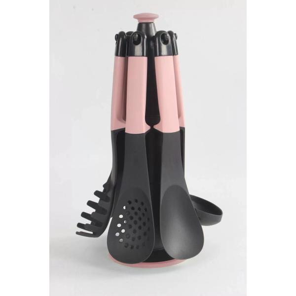 High Temperature Food Grade Plastic Spatula Spoon Set Kitchenware 5 Pieces with Rack