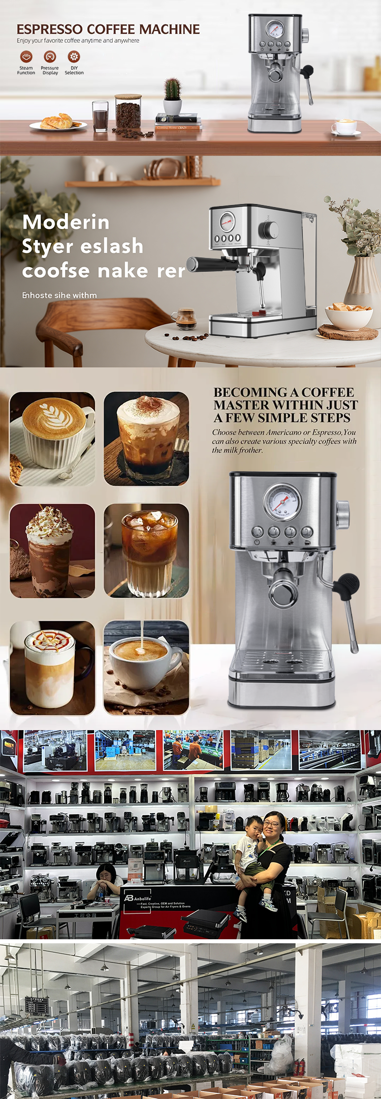 Self Grinding Coffee Maker Vending Espresso Machine Stainless Steel