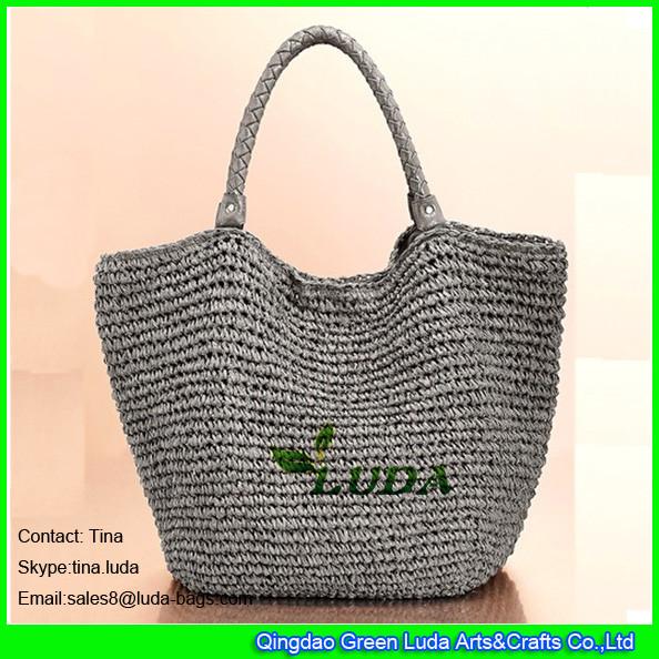 LUDA grey color paper straw Large beach bag uk