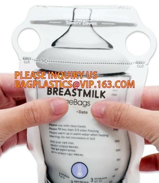 plástico livre do bpa por atacado do zíper do malote do alimento que levanta-se sacos do armazenamento do leite do bebê do peito, leite materno dobro b do zíper 200ml