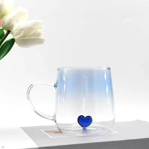 Cold Resistant Single Layer Glass Cup 3D Icon Figures Love Heart Shape With Handle