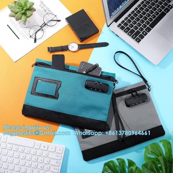 Money Bag With Lock 11'' X 7.9'' Nylon Bank Bag With Zipper Locking Bank Bag Lockable Cash Bag Money Pouch For Cash