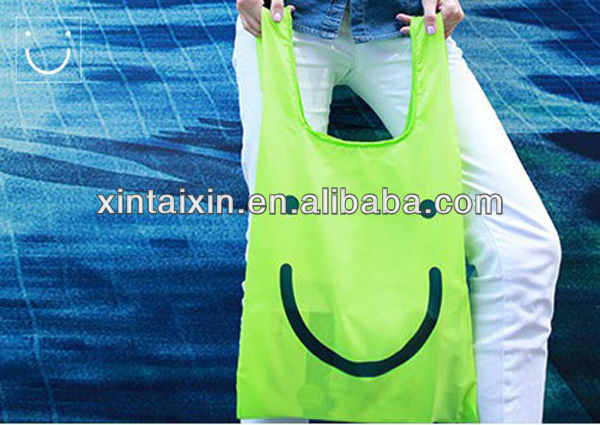 low price portable collapsible vest bags  polyester shopping bags folded tote for shopping