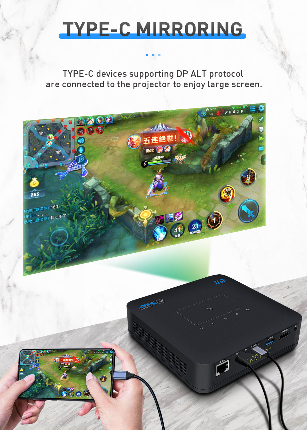 300 андроид 9,0 фокуса BT 4,2 репроектора DLP входного сигнала люменов HDMI умных электрический