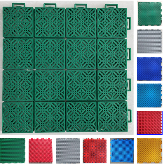 16mm PP Interlocking Sports Flooring , Red Interlocking Basketball Court Tiles
