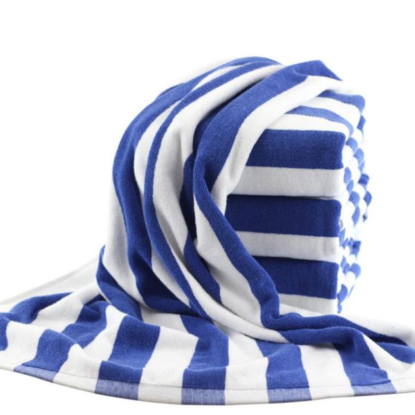 Embroidered Logo 100% Cotton Stripe Towel Antibacterial For Bath And Beach