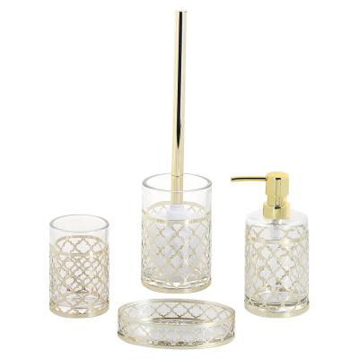 Acessórios de banheiro de vidro transparente com Golden Swirl Design Luxury