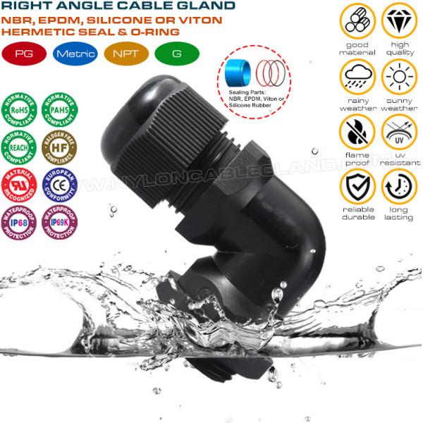 Prensaestopas plásticos IP68 en ángulo recto (codo) PG9~PG29 / M16~M32 / NPT3/8"