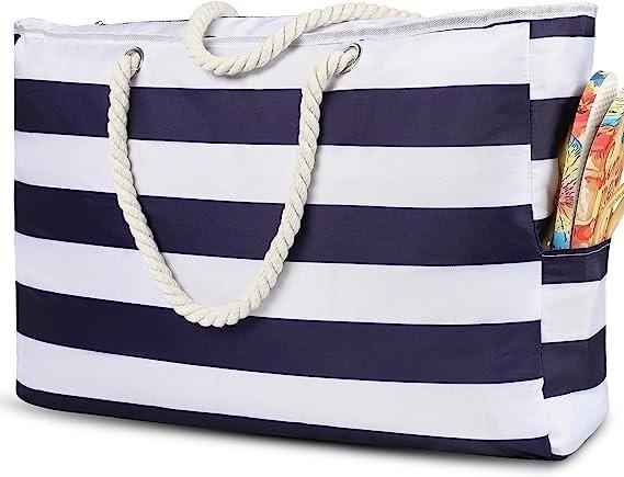 Beach Bag for Women - Large Beach Tote Bag, Waterproof Sandproof Beach Bag with Zipper, Large Swim Pool Beach Tote