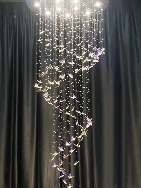 Luxe artistique lampadaire de plafond en verre papillon Chandeliers Pour l'hôtel Villa Restaurant Décoration de mariage