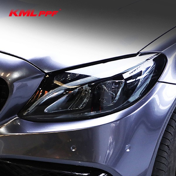 Light Gray Car Headlight Vinyl Wrap Removable 6.5mil Blue Tint Film For