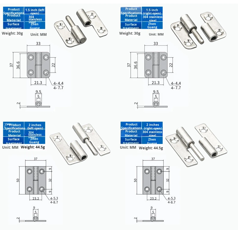 Xiongfeng Removable Detachable Stainless Steel Folding Door Hinge 4-Hole Bathroom Modern Simple Design Left/Right Loose Leaf No