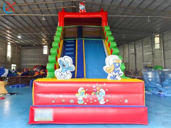 Commercial The Smurfs Inflatable Dry Slides Inflatable Bouncy Castle For Kids