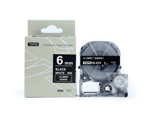 Plastic White On Black Printer Tape Cassette For KingJim SD6KW 6mm * 8m Refills