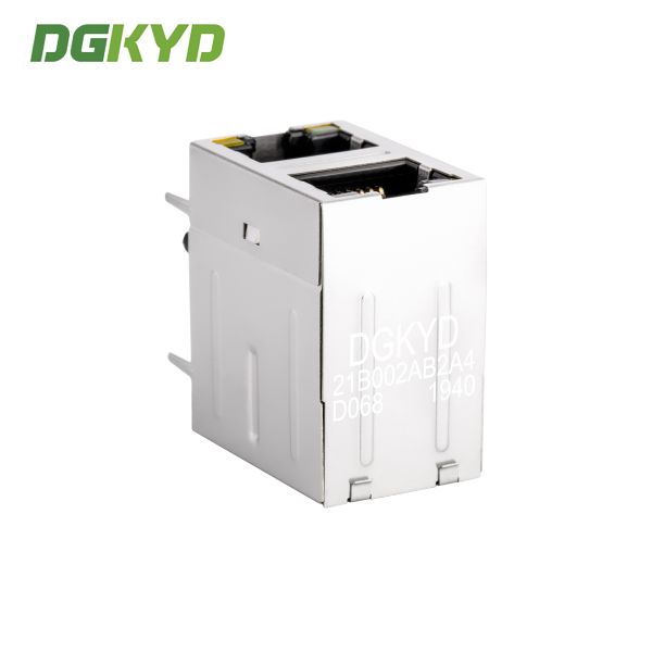 100 Base-T Stacked 2 Port RJ45 Jack Module With Magnetic Right Angle Ethernet Filter