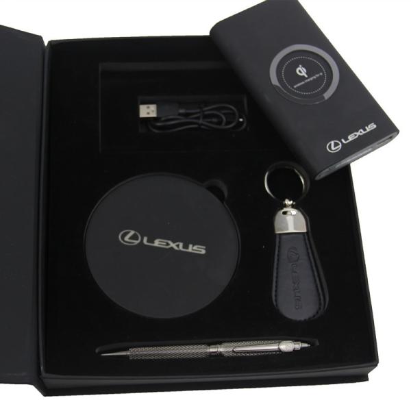 Rechargeable Wireless Power Bank Notebook Keychain Pen Cup Gift Set Business Gift