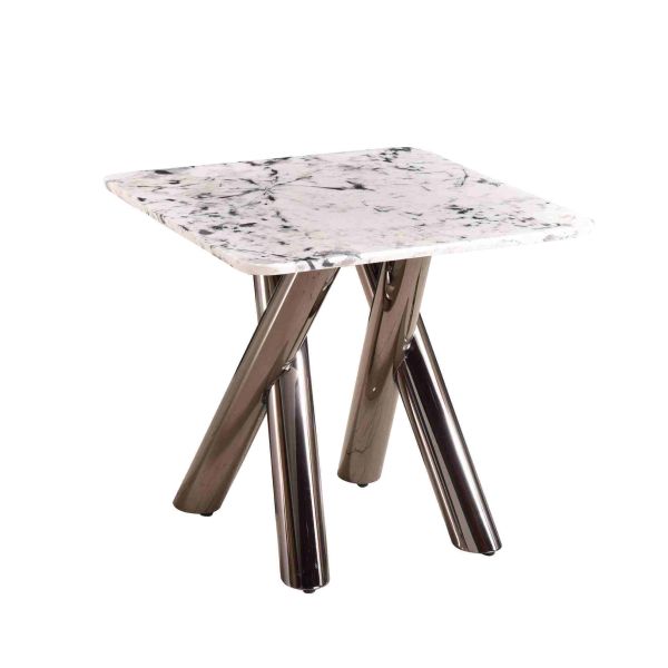 T1052 Cross Leg Mirror Chrome Marble Square Side Table