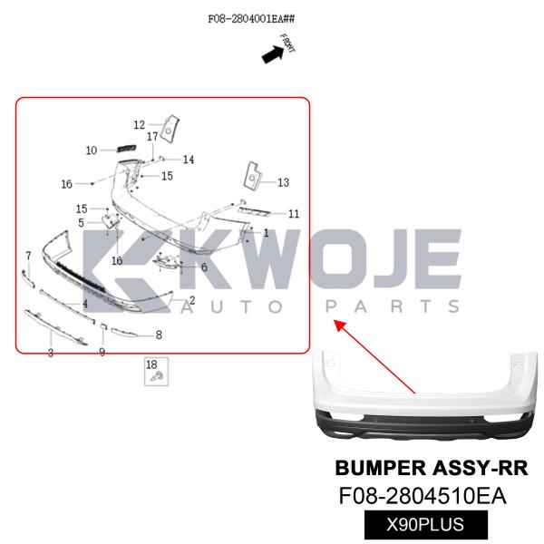 F08-2804510EA-X90PLUS Pare-chocs de pièces détachées automobiles pour Chery, pièces automobiles