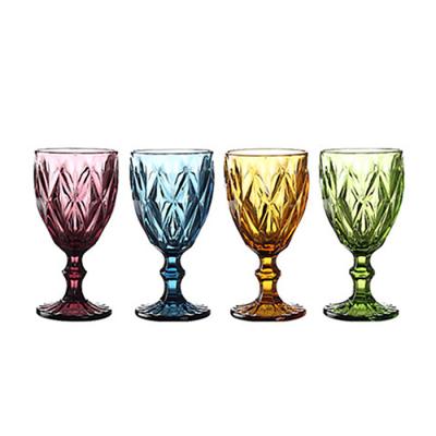 Embossed vintage style pink goblets impressioned glass colored goblet for event