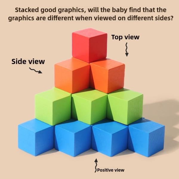 Rainbow Wooden Blocks Square Colorful Wooden Cubes Counting Block Learning Educational Toys Wooden Building Blocks Stacking Game