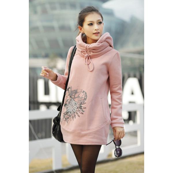 Фуфайки дам осени с капюшоном, вышитый OEM хлопка