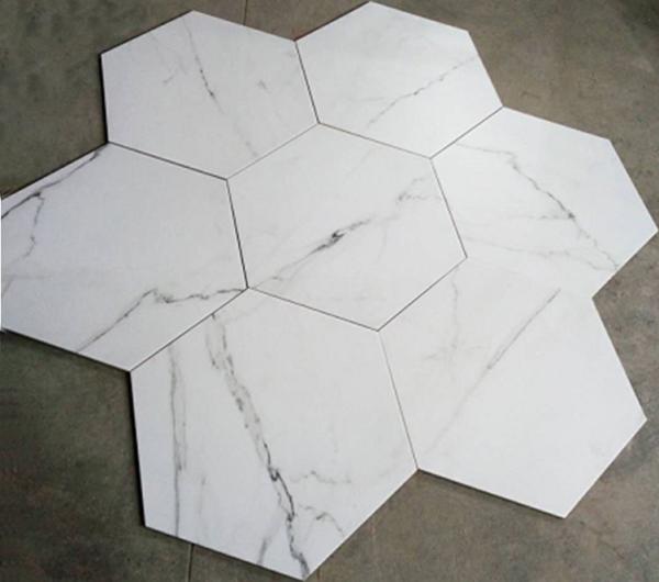 White Hexagon Ceramic Floor Tile High Wear Resistant For Commercial Building