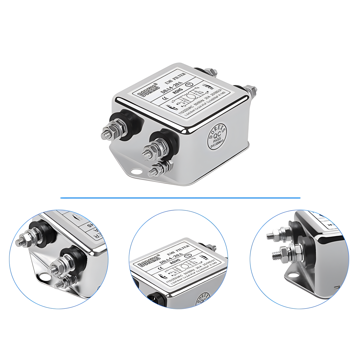 Однофазный фильтр мощности EMI 220V серии DBA4 тока 20A-30A