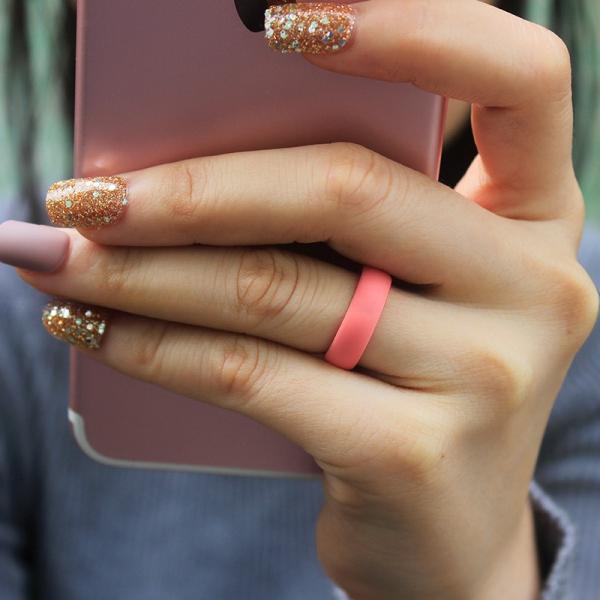 Wedding Silicone Rings Breathable 5.7mm with Cubic Zirconia Inlay Multi Colors